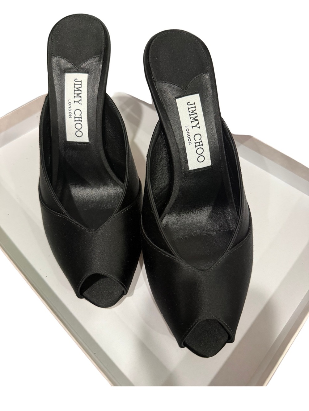Jimmy Choo Black Satin Brigitte Mules - Picture 2 of 10